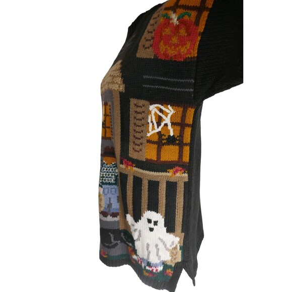 Northern Isles Vintage 90s Halloween Haunted House Ghost Hand Knit Sweater M - Picture 8 of 11